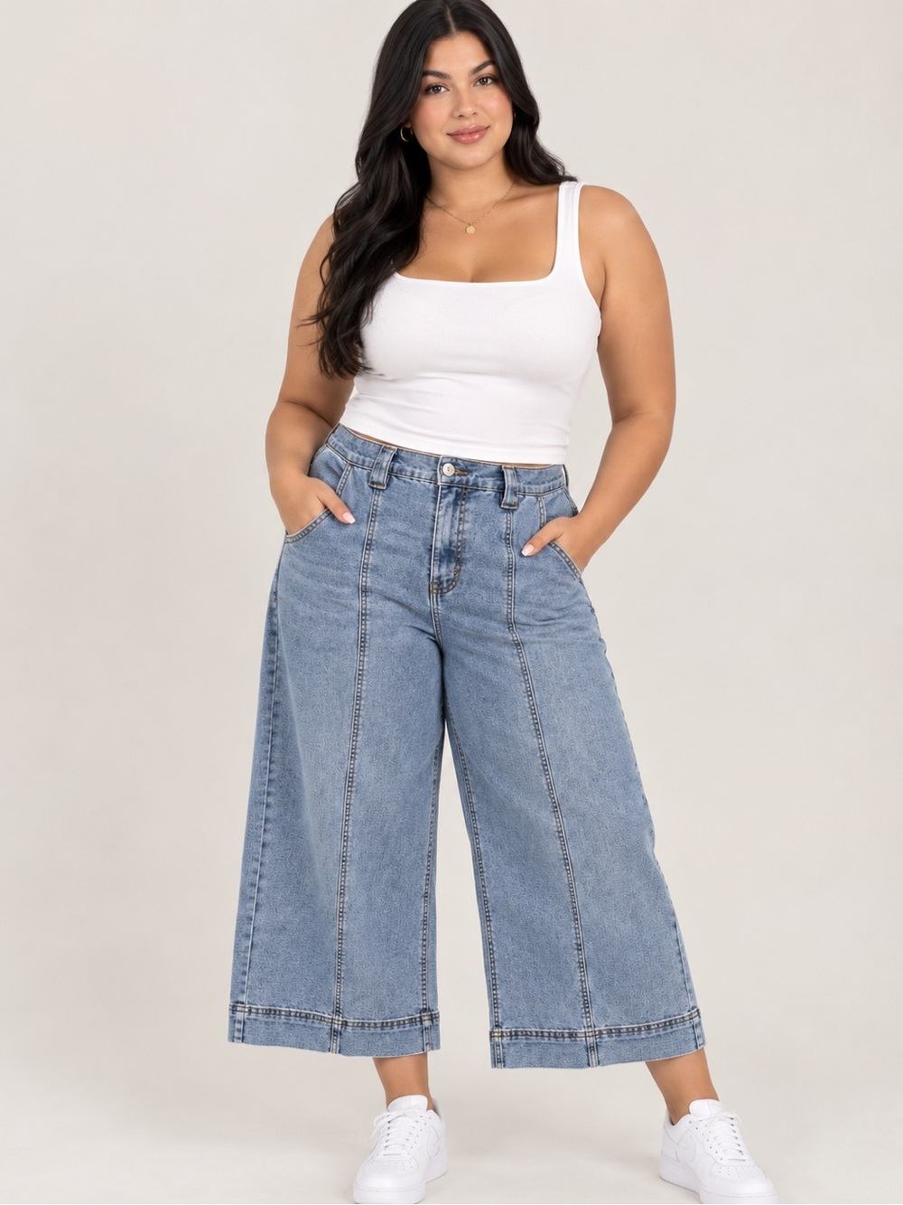 High-Rise Wide-Leg Cropped Jeans in Light Blue